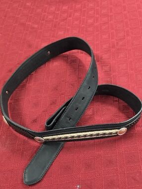 Tony Lama Black Leather Belt with Braided Tan Accent